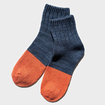 Paper - Cotton Color Block Short Socks - Navy x Orange