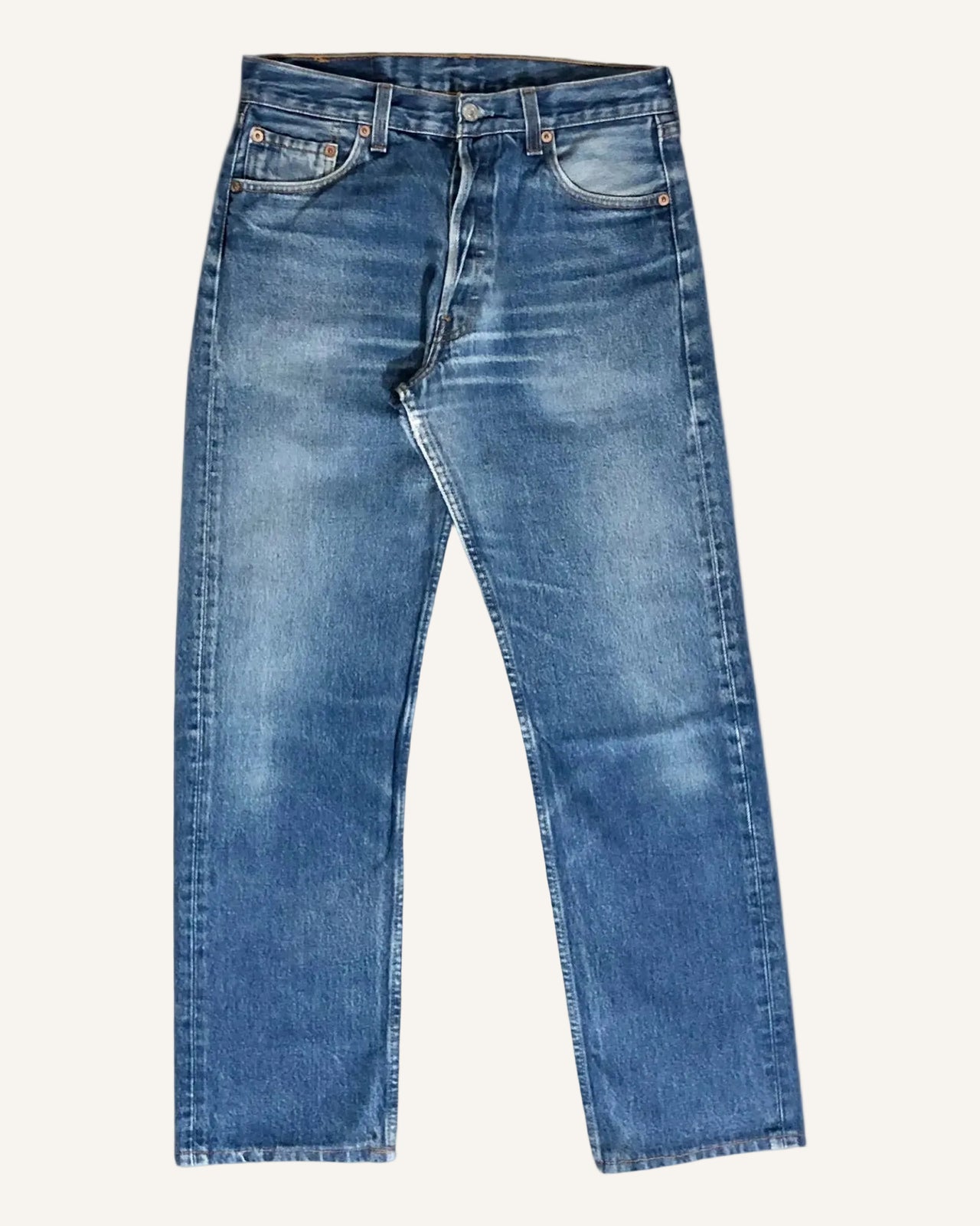 Pair of blue jeans on a white background